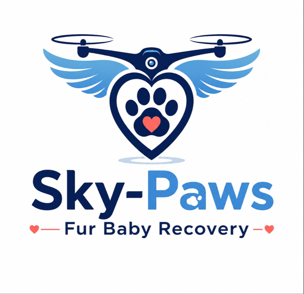 Sky-Paws Fur Baby Recovery — drone, wings, and heart-shaped paw logo